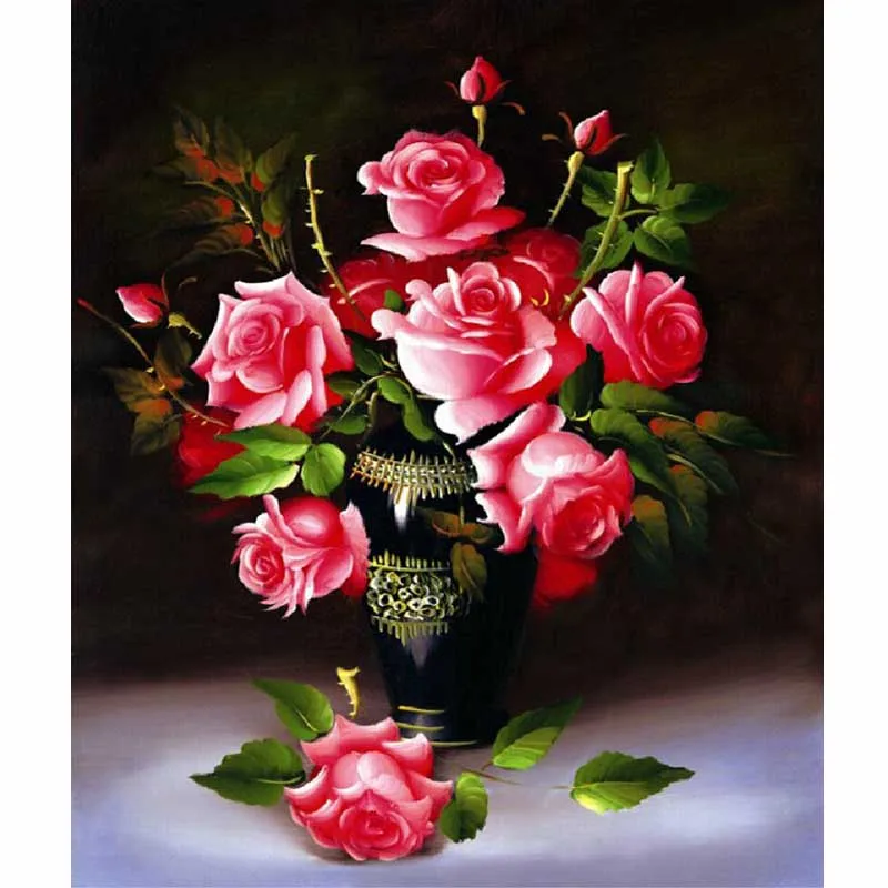 

Diy diamond painting Pink rose flower cross stitch wall sticker diamond embroidery Resin round diamond mosaic flores needlework