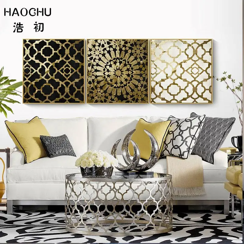 

HAOCHU Marble Pattern Abstract Gold Line Art Prints and Poster Canvas Painting Art Wall Picture Hotel Office Cafe Wall Stickers