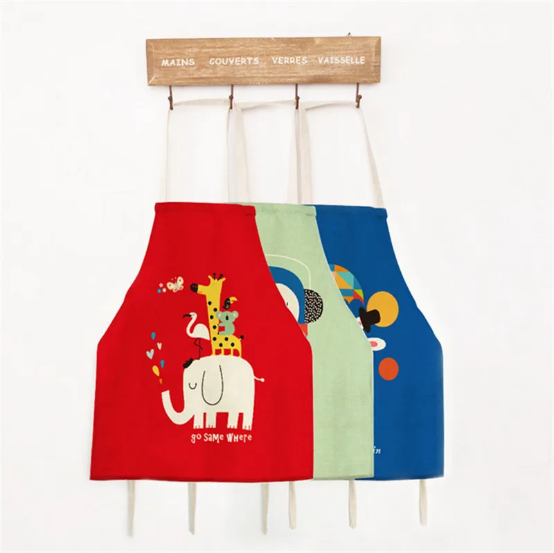 

40x50cm Child Cartoon Animal Kitchen Apron Elephant Penguin Lion Pattern Chef Apron For Cooking Baking BBQ Party