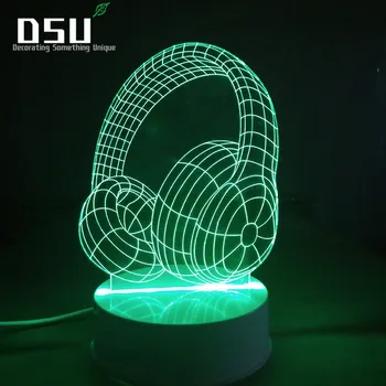 

3D Night Light Multicolor Headphone Shape Table Desk Lamps 7 Color Changing Lights with Remote Control