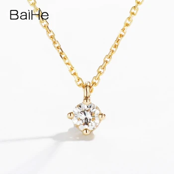 شراءBAIHE الصلبة 18K الذهب الأصفر 0.12ct H/SI الطبيعية الماس المرأة العصرية غرامة مجوهرات هدية قطعة رائعة من الماس القلائد