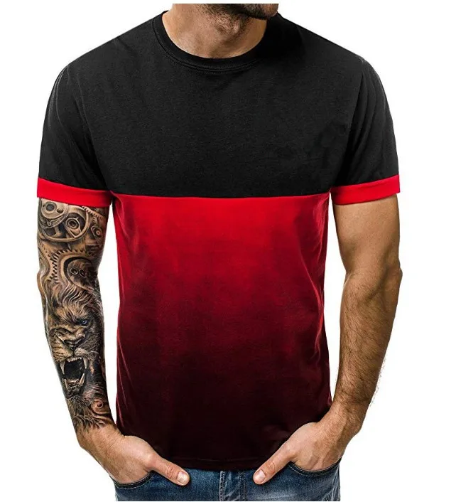 

2019T-shirt Men's Men's Gradient Color Short-sleeved Denim Muscle Basic Solid Color Shirt T-shirt Shirt Casual T-shirt Men's Cot