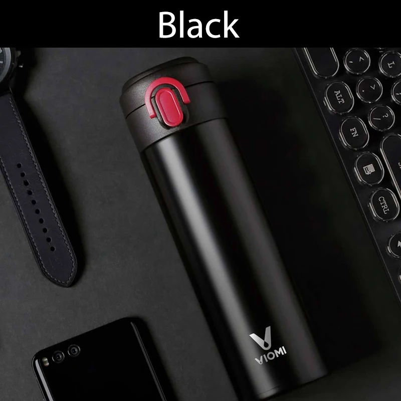 Термос Xiaomi Mijia VIOMI, чашка из нержавеющей стали, колба, бутылка для воды, чашка, 24 часа, термос, 300 мл, одна рука, Вкл/закрывает - Цвет: Черный