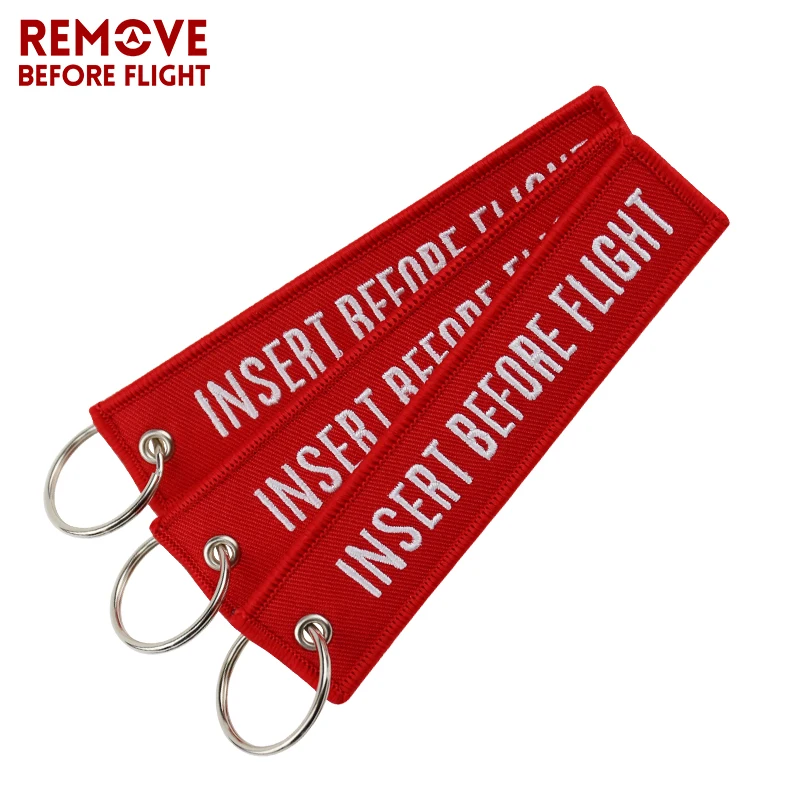 Fashion Jewelry Keychain for Motorcycles and Cars OEM Key Chains Red Embroidery Key Fobs INSERT BEFORE FLIGHT  Key Chain Tag (10)
