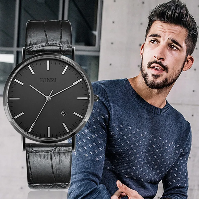 Relogio Masculino 2018 Бизнес повседневные мужские часы Лидирующий бренд BINZI