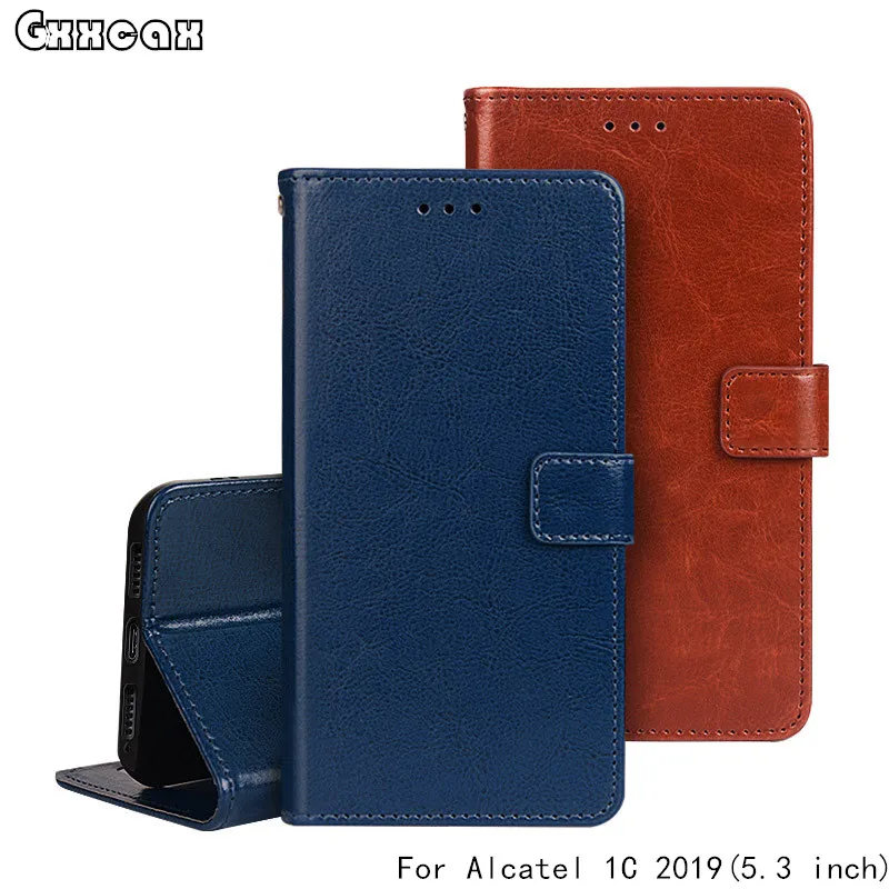 

For Alcatel 1C 2019 Case 5.3 inch Luxury Photo Frame Retro Leather Flip Wallet Cases For Alcatel 1C 2019 Case Book Style Cover