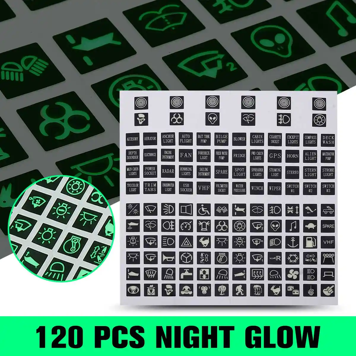 Car Night Glow Rocker Switch Label Sticker Marine Boat Truck Circuit Panel Decal