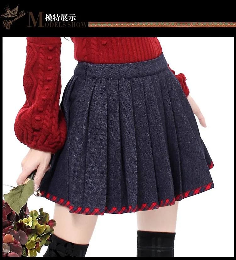 2014 Autumn Vintage plaid patchwork pleated skirt,women's short skirts