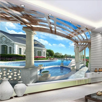 

beibehang Wallpaper Custom Mural Wallpaper Modern Style Luxury Villa Balcony Mediterranean Style 3D Swimming Pool Mural