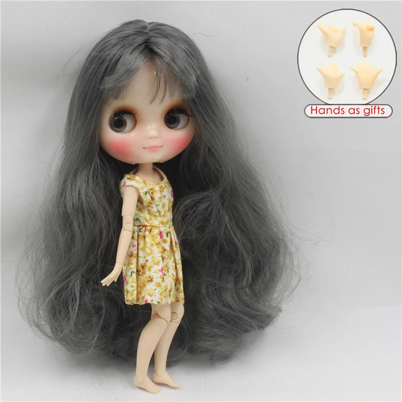 

Free shipping Middie blyth Doll BL9016 grey hair with bangs transparent skin joint body 1/8 20cm bjd gift toy neo