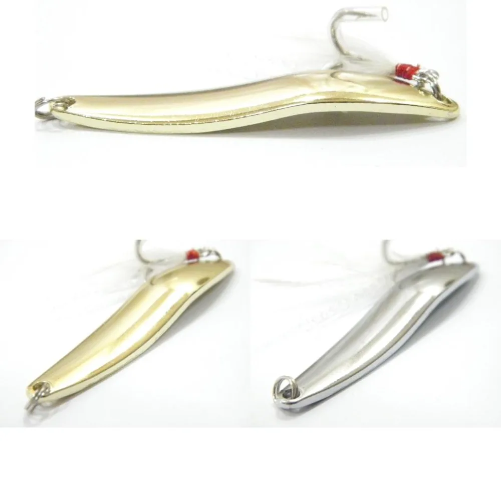 

wLure 5g 9g 14g Curved Metal Bait Assorted Size Gold/Silver Color Slow Retrieve All Water Depth Hooks with Feather Spoon SP123