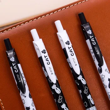 

4pcs Cute Black and White Cat Ballpoint Pens Kawaii Stationery Novelty Animal Ball Point Pens Kids Gifts Office Supplies