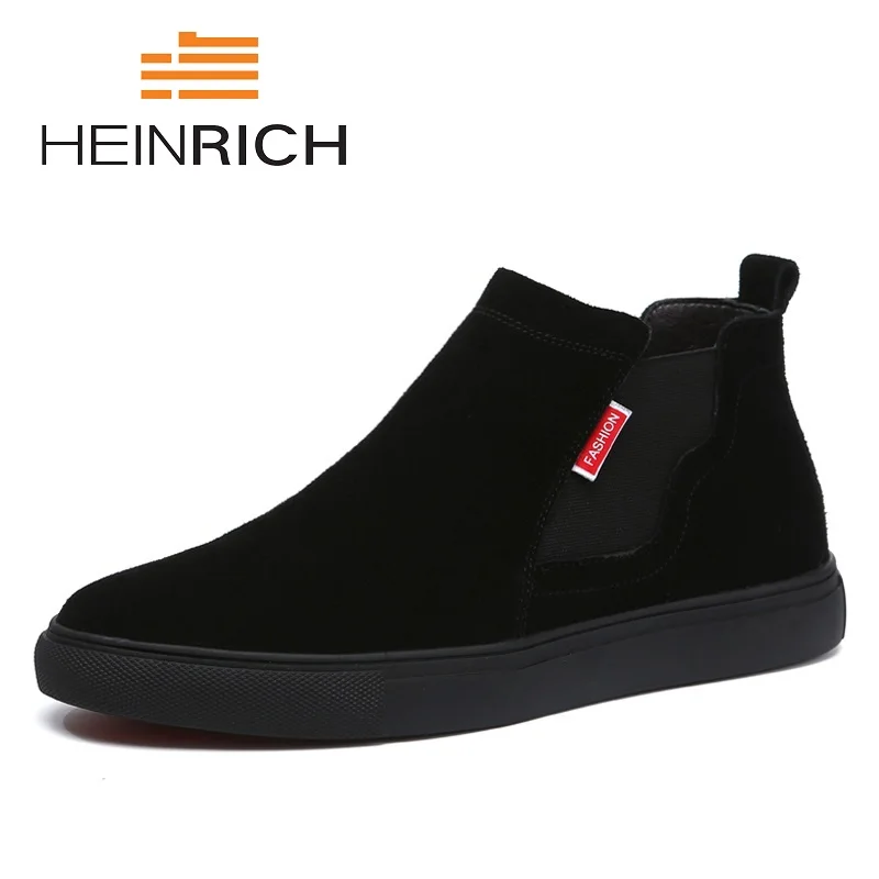 

HEINRICH Men's Trend Boots Winter Mid-Calf Chelsea Boots Men Leather Ankle Autumn Men Keep Warm Boots Botas Nieve Hombre