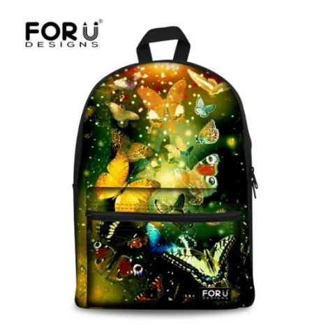 FORUDESIGNS, новинка, цветная повседневная школьная сумка с принтом бабочки для девочек, холщовая женская сумка для путешествий, школьная сумка для среднего школьника, Mochila - Цвет: 2U0030A1