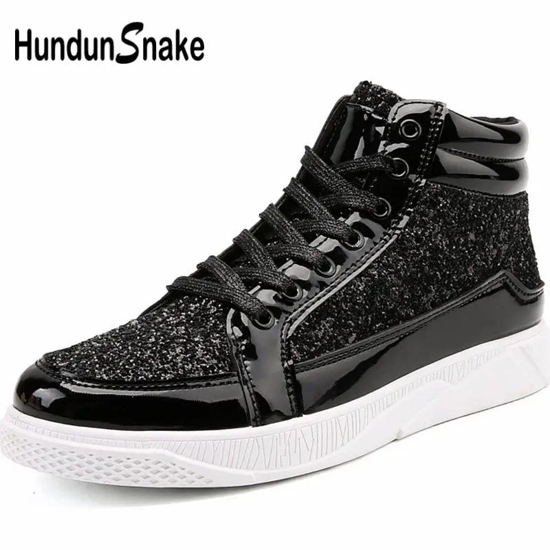 

Hundunsnake Patent Leather Sporty Man Sneakers Mens Running Shoes Sports Shoes Men Sport Shoes Glitter Sepatu Pria Black A-069