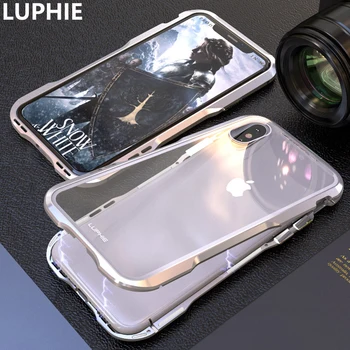 

For iPhone XS Max Cover Case Luxury Hard Magnetic Metal Aluminum Alloy Transparent Glass Armor Protect Phone Case for iPhone XR