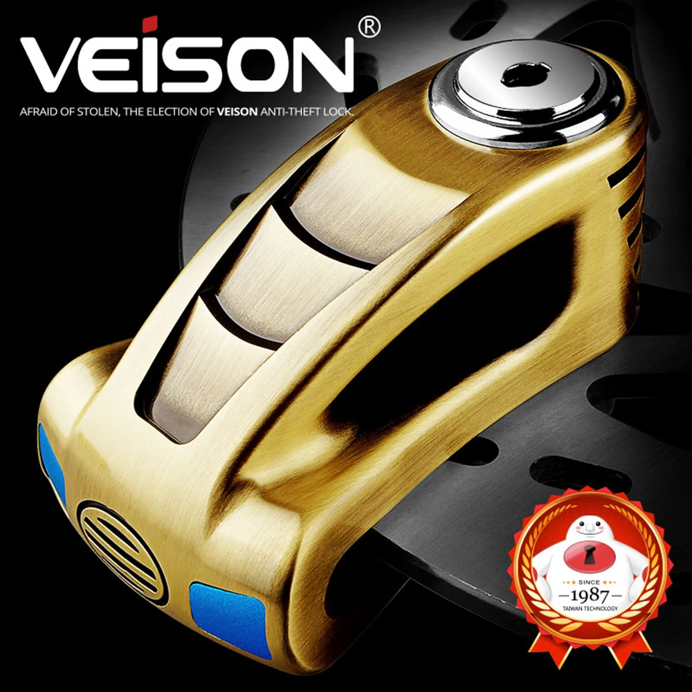VEISON безопасный дисковый замок, велосипедный Противоугонный мотоцикл, скутер, мотоцикл, роторные тормоза, водонепроницаемый замок, мотоциклетный замок безопасности - Цвет: gold