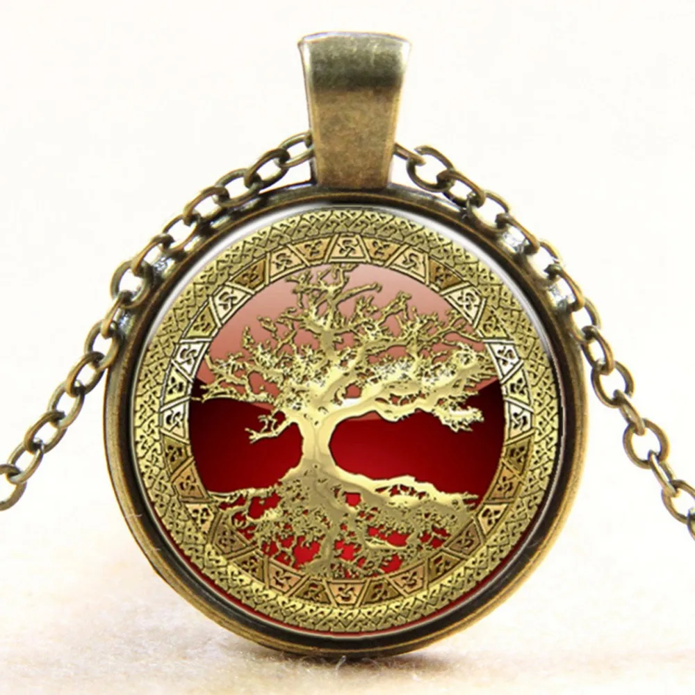 Fashioon Retro Vintage Bronze Chain Tree of Life Glass Cabochon Pendant