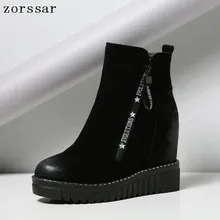{Zorssar}/ г.; Модные женские зимние ботинки; замшевые женские ботильоны на высоком каблуке, увеличивающие рост; ботинки на танкетке и платформе