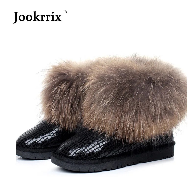 

Jookrrix 2018 Winter New Shoes Women Brand Snow Boots Lady New chaussure Real Leather footware Warm Boots Ankle Boots Fox Hair