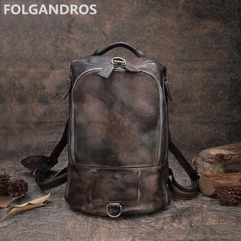 

2018 Vintage Handmade Genuine Leather Backpacks Unise Brand Designer Original Top Handle Bag Soft Cowhide Casual Travel Backpack