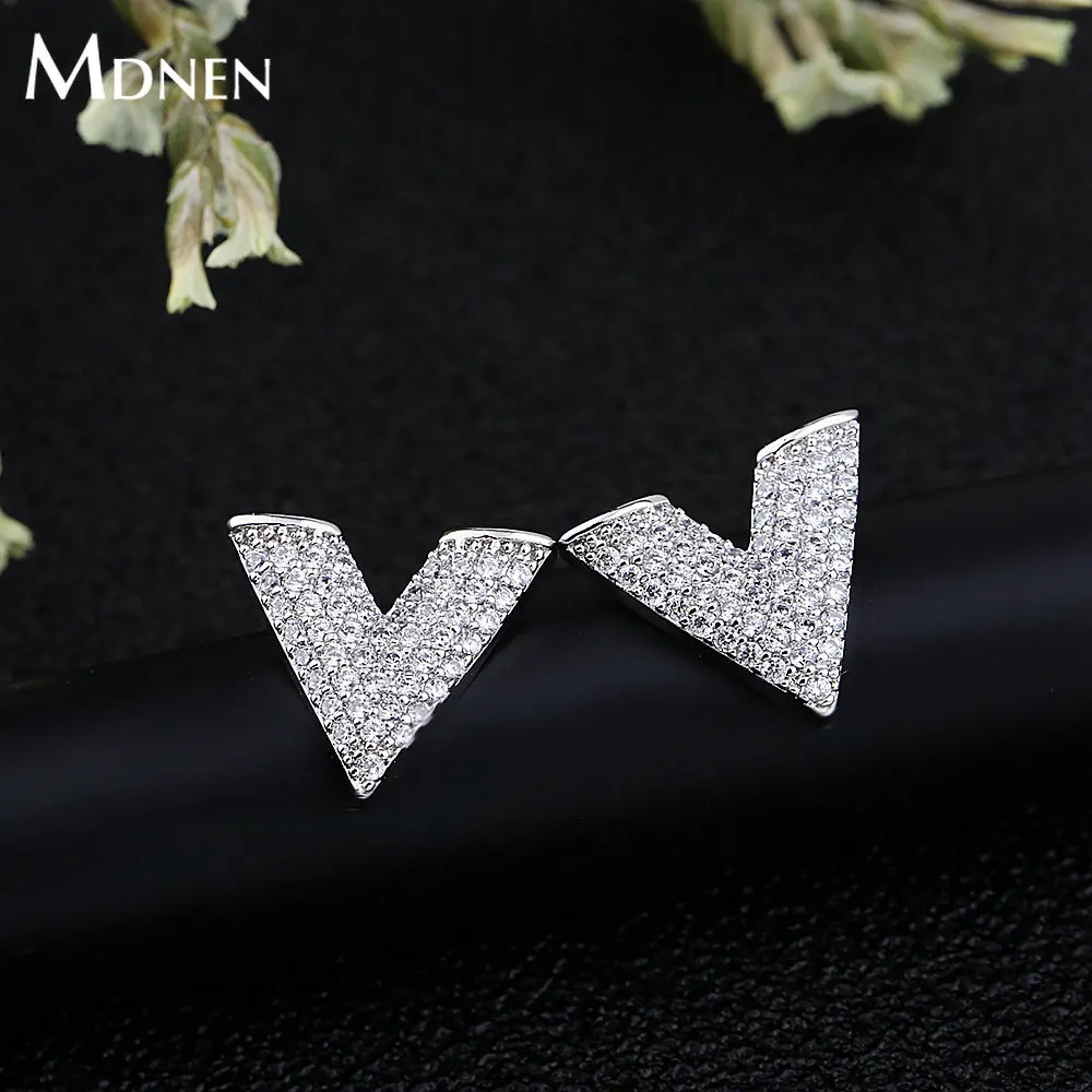 MDNEN трендовые 925 Серебряные иглы V форма кристалл серьги гвоздики с модным