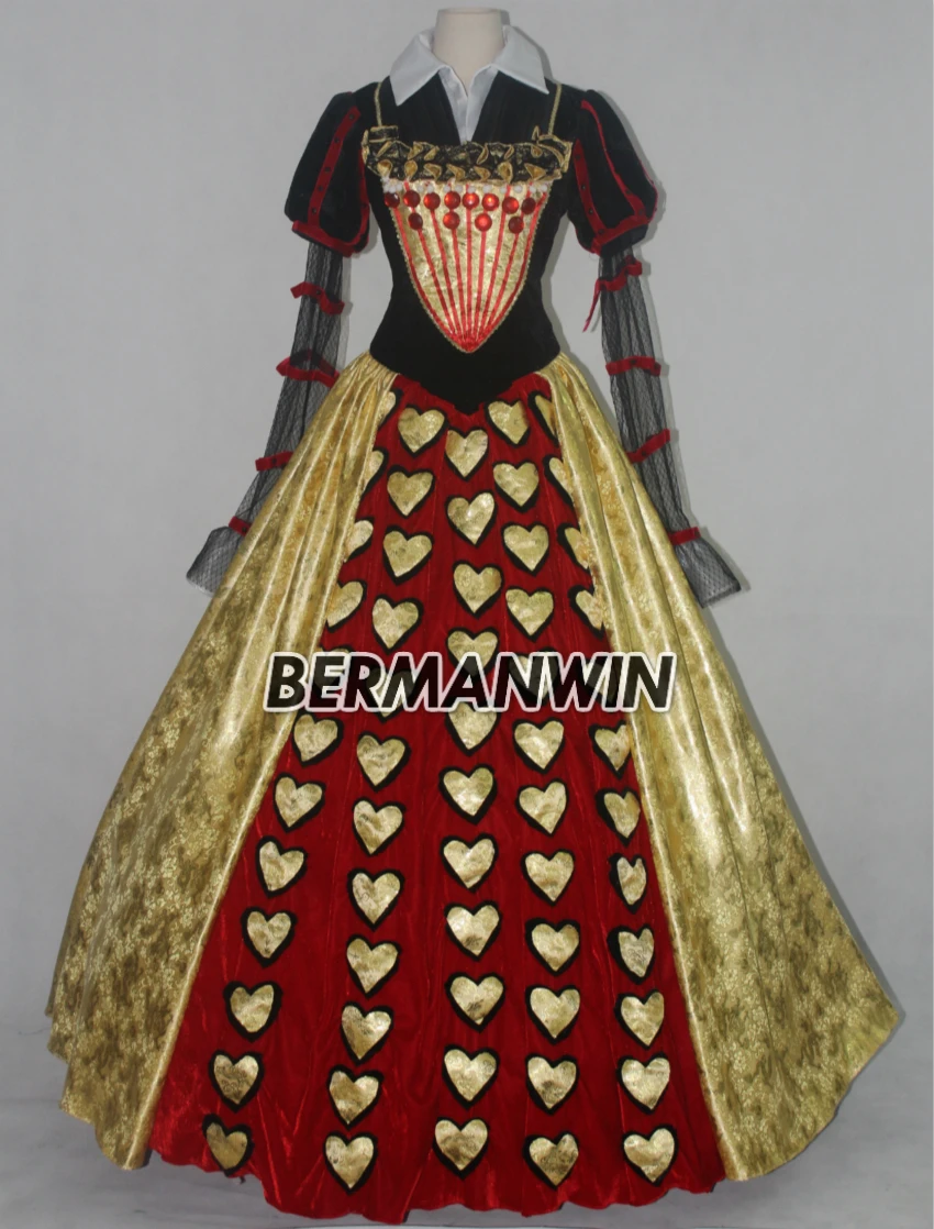 BERMANWIN высококачественный Алиса в стране чудес красный костюм королевы платье костюм для взрослых женщин на Хеллоуин Косплей Костюм