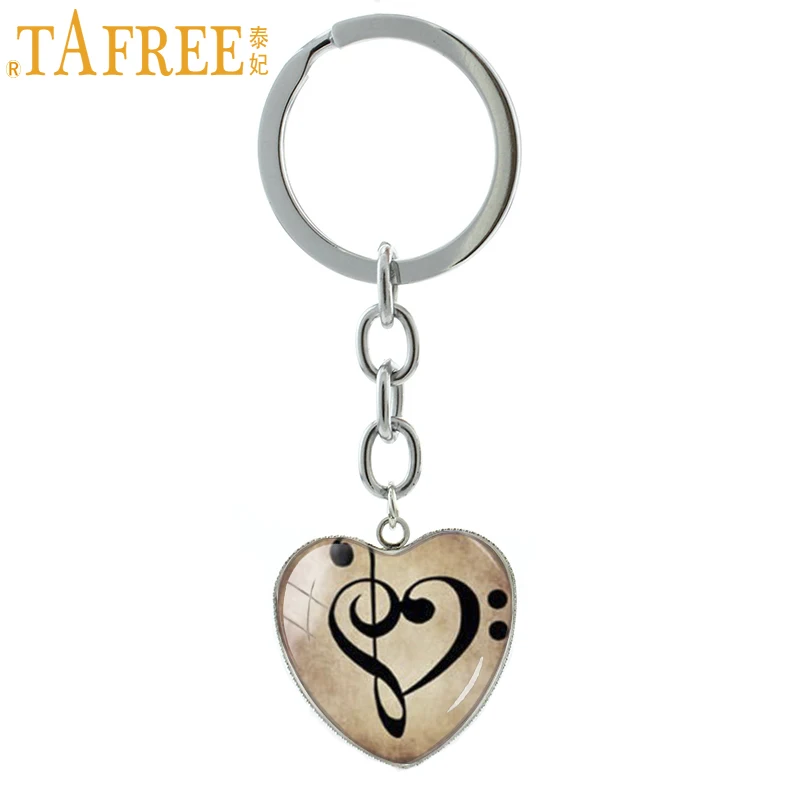 

TAFREE Vintage Bass Treble Clef Heart Pendant key chains ring Music Inspiration Jewelry musical note musician keychain HP176