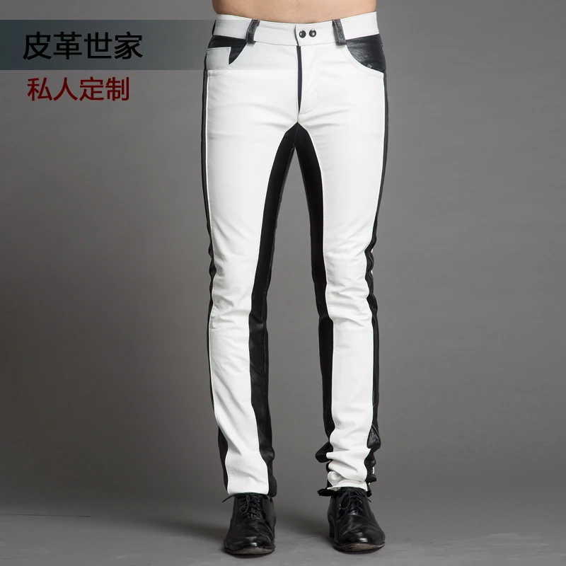 29 37 ! Men's new clothing high quality fashion color block genuine
