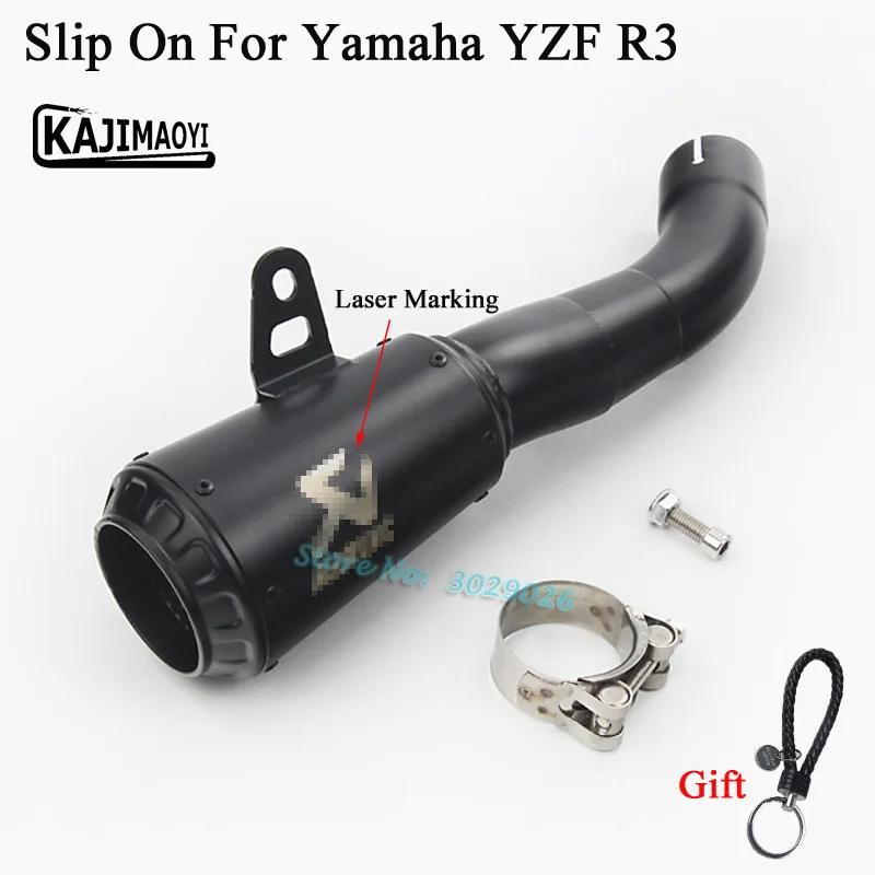 YZF R3 antideslizante en la motocicleta 45mm de marcado láser silenciador medio tubo para Yamaha R3 escapar Echappement para YZF-R3 2015, 2016