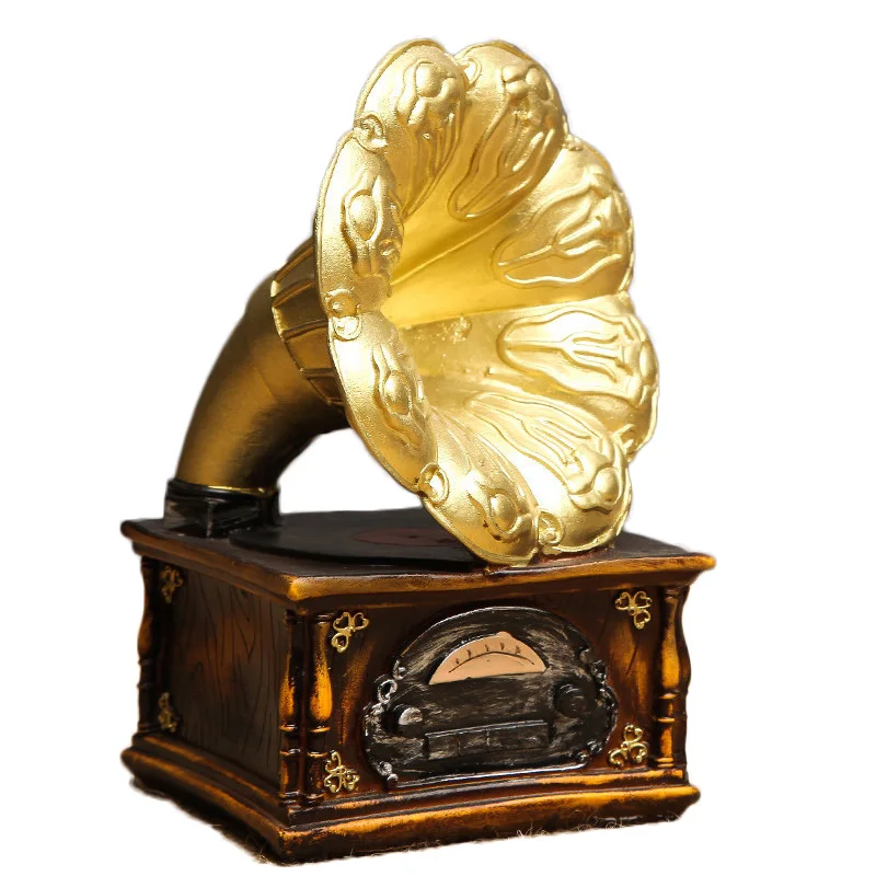 

Vintage Resin European Retro Gramophone Trumpet Model Home Crafts Ornaments Record Players Art Cafe Bar Home Decoration Gifts