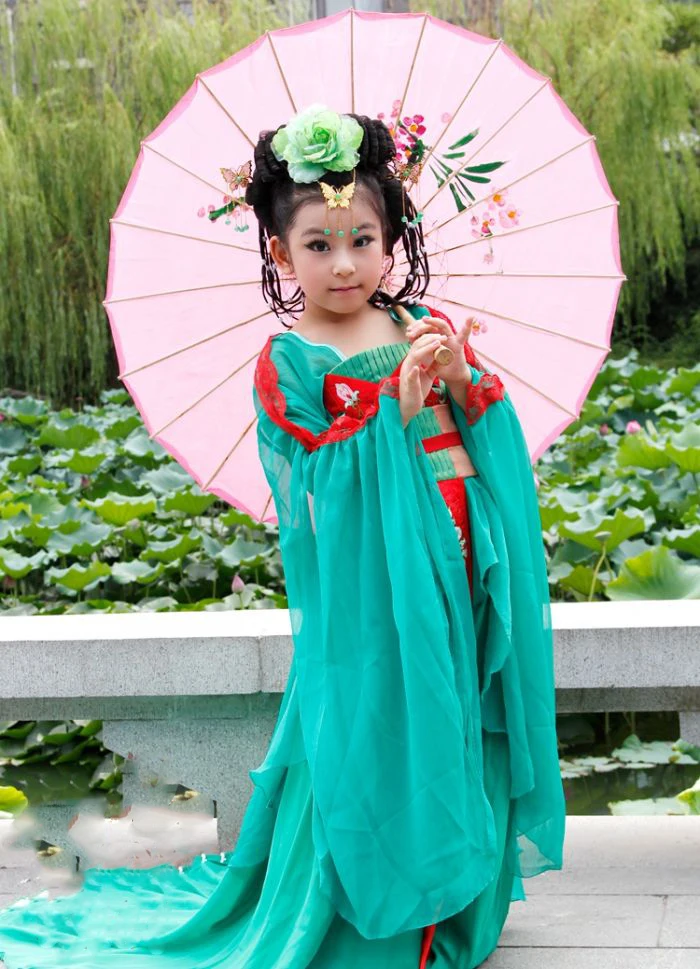 

Green Red Tang Embroidery Princess Hanfu Mum Daughter Sets Children's Day Stage Performance Hanfu Photography Costume