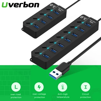 

High Speed 4 / 7 Port USB Hub 3.0 Hub USB On/Off Switch USB Splitter Adapter 5V Power For PC Laptop Computer Notebook