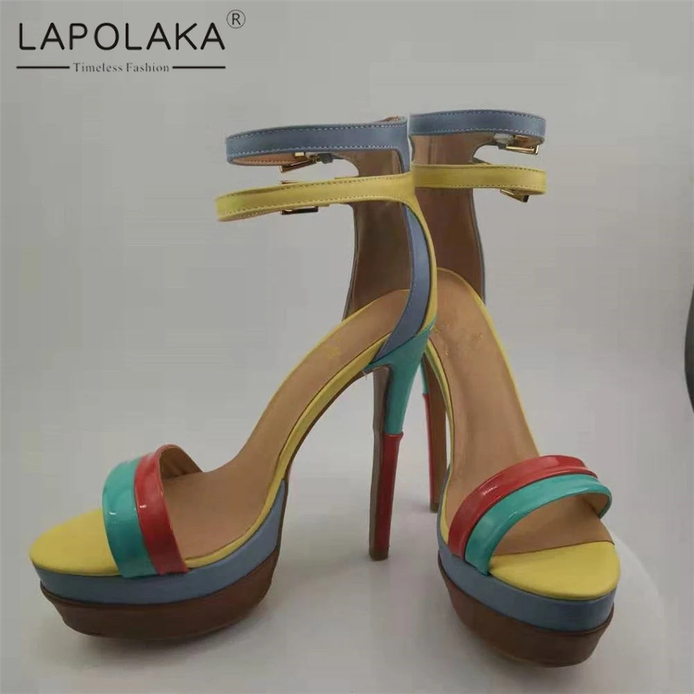 

Lapolaka Brand Design Big Size 35-47 Sexy Party Women Shoes Patchwork Summer Wedding Thin High Heels Shoes Woman Sandals