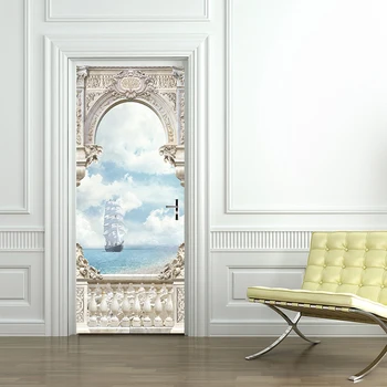 

2pcs/set Sea Sailboat Arches Stone Door Stickers Landscape Style Wallpaper Bedroom Living Room Waterproof Decals Home Decor