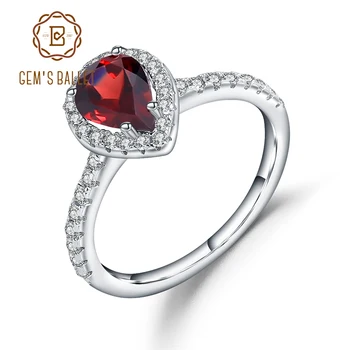 

Gem's Ballet 925 Sterling Silver Halo Ring 1.36Ct Natural Red Garnet Wedding Engagement Rings For Women Fine Jewelry