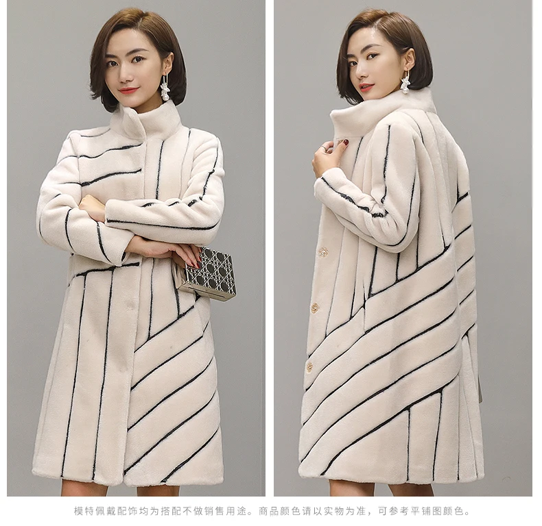 New Striped Coat Mouton Coat for Woman female tonfur Fur Coat Women's winter jackets real fur wool fur coats HF468