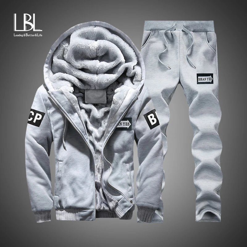 Winter Inner Fleece Hoodies Men 2020 Casual Hooded Warm Sweatshirts Male Thicken Tracksuit 2PC Jacket+Pant Men Moleton Masculino Winter Inner Fleece Hoodies Men 2020 Casual Hooded Warm Sweatshirts Male Thicken Tracksuit 2PC Jacket+Pant Men Moleton Masculino