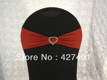 

Hot Sale Burgundy Spandex Bands / Lycra Band /Chair Covers Sash With Heart Shape Diamond Buckle For Wedding & Banquet
