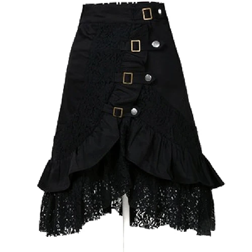 

Women's Steampunk Gothic Style Black Lace Splicing Metal Button Buckle Skirt