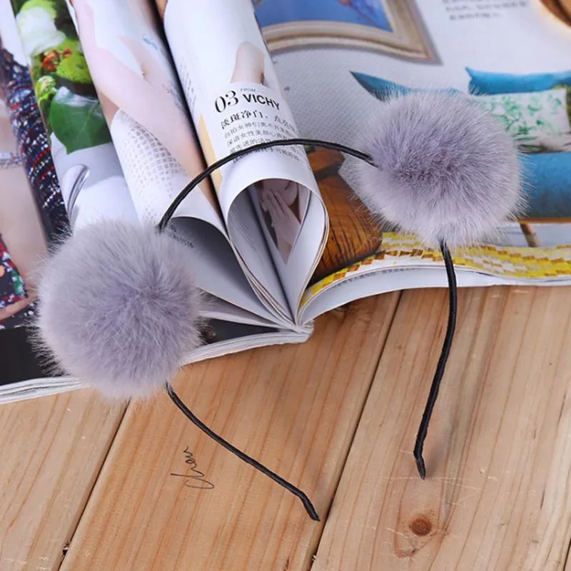 Cute Women's Girls Pom Fur Ball Furry Ears Headband Hair band Head Accessory POP
