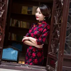 Мама бархат Cheongsam Qipao для женщин традиционное китайское платье Oriental стиль Свадебные платья ретро туалетный халат Orientale