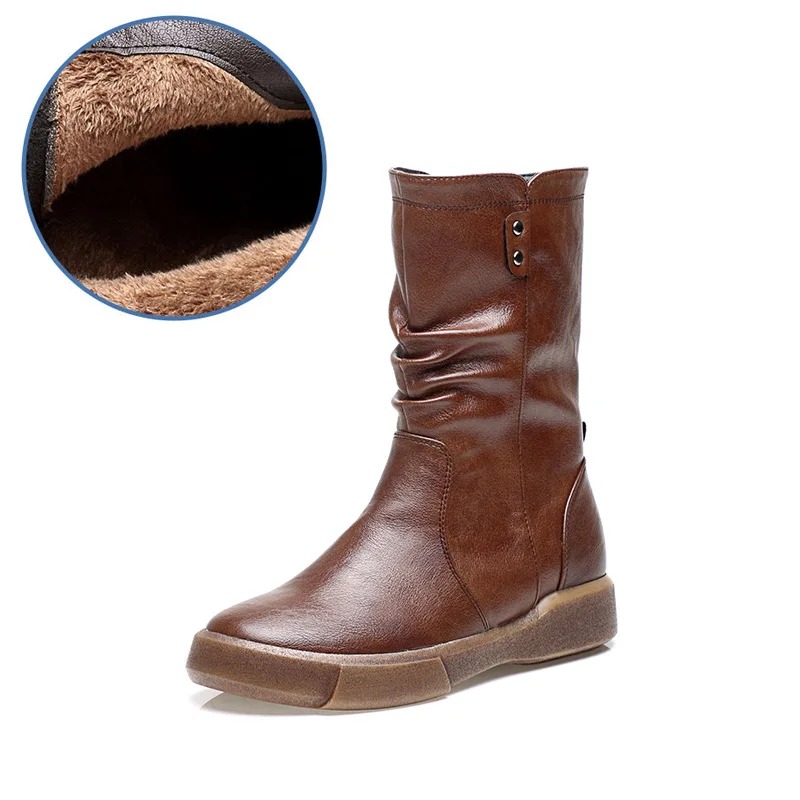 Chaussures Nouvelle Pour D'hiver 3 Bottes 2 Peluche Cuir mollet Arrivée Mi Rond Femme 1 Martin Bout Chaud Courte 4 En Femmes rFZqprw