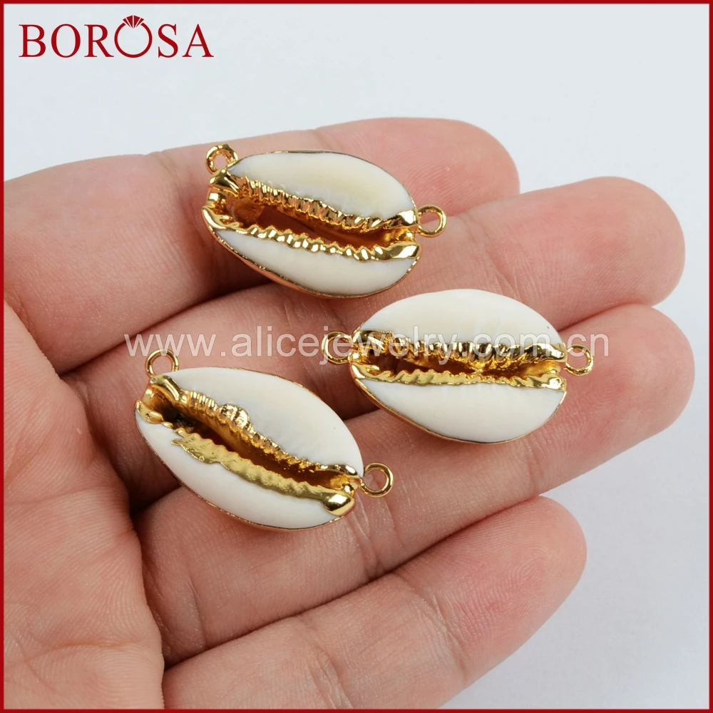 

BOROSA High Quality Natural Gold Color Natural Cowrie Shell Connector,Lovely Tiny Cowrie Shell Connector Jewelry Making G1452