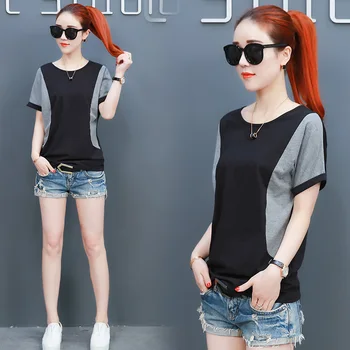 

Simple hit color loose short-sleeved t-shirt female 2020 summer new Korean large size women's slim bottoming shirt