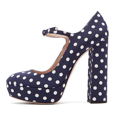 

Formal High Heels Women Round Toe Thick Platform Evening Party Shoes Woman Chunky Heeled Polka Dot Mary Jane Pumps Shoes