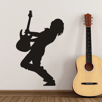 

Electric Guitar Player Wall Stickers Guitarist Silhouette Vinyl Wall Decal Music Room Decoration Rocker Star Vinyl Mural AZ860