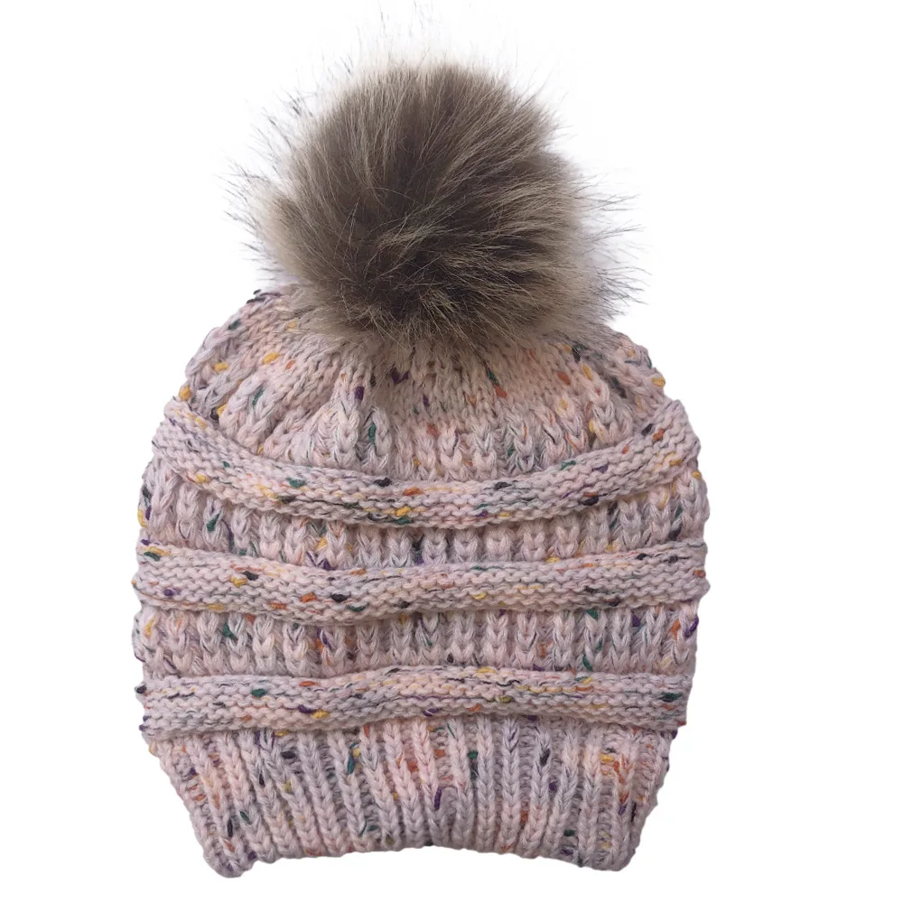 Осенне-зимняя женская зимняя теплая шапка CC, вязаная шапка из искусственного меха с помпонами, вязаная кепка Лыжная шапка, мягкие теплые шапки для девушек
