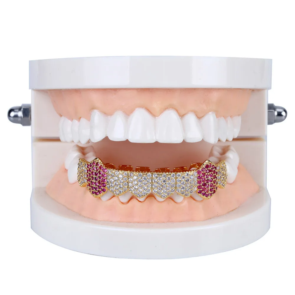 Iced Out Micro Pave CZ зубы Grillz Bling кубический цирконий 8 сверху и снизу золотые серебряные зубные грили для хип-хоп ювелирные изделия для тела