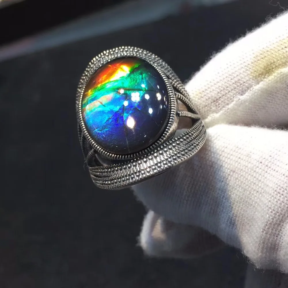 

Ammonite Ring Fine Jewelry Real 925 Steling Silver s925 Natural Ammonite Gemstone Rings Female Ring for Unisex Christmas Gifts